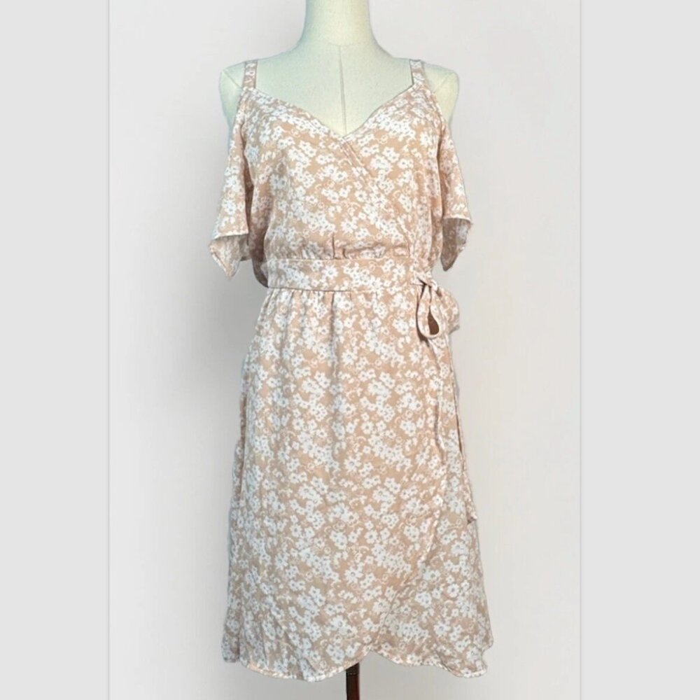 (S) SIENNA SKY Off-Shoulder w/ Straps V-Neck Faux Wrap Dress